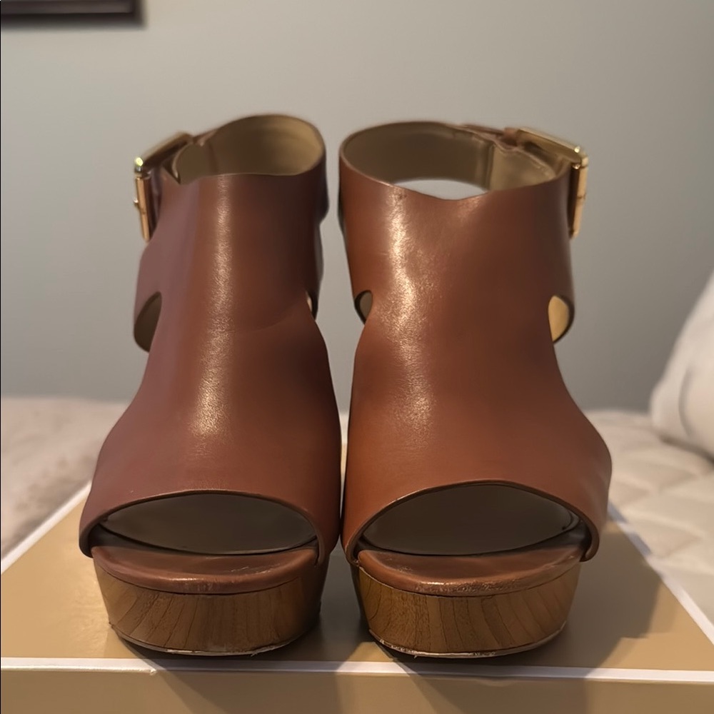 MICHAEL Michael Kors Brown Leather Wedge Sandals - Picture 6 of 9